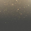 Glitter particles overlay effect. Gold glittering star dust sparkling particles on transparent background. EPS 10 Royalty Free Stock Photo