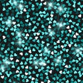 Glitter seamless texture. Actual emerald particles. Endless pattern made of sparkling hearts. Juicy