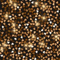 Glitter seamless texture. Actual red gold particles. Endless pattern made of sparkling hearts. Symme Royalty Free Stock Photo
