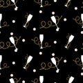 Glitter serpentine confetti ornament. Vector black gold seamless pattern collection.