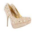 Glitter spiked golden shoes Royalty Free Stock Photo