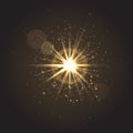 Glitter star light, golden glow effect. Shine bright, gold magic spark, flash shiny flare beam, minimal festive