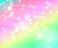 Glitter star rainbow background. Starry sky in pastel color. Bright mermaid pattern. Unicorn colorful stars backdrop.