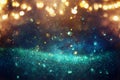 Glitter vintage lights background. black, blue, gold and green. de-focused Royalty Free Stock Photo