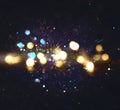 glitter vintage lights background. gold, blue and black. defocused Royalty Free Stock Photo