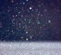 Glitter vintage lights background. light silver and black. defocused. Royalty Free Stock Photo