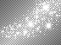 Glitter wave with silver light effect. Sparkling trail with white stars and stardust. Glowing comet with silver