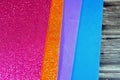 Glittered colorful Eva foam sheets, colored cardboard, rubber pad, sponge papers for school arts and crafts, pile of multicolored