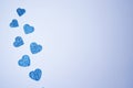 Blue hearts on white background. Valentines day concept.