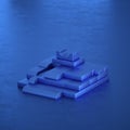 Glittering Blue Stage 3D rendering Scene With Basic Minimal Objects