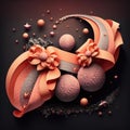 glittering comets and silver moons pink ribbons and orange stones background for cosmetic products, mock up pedestal AI