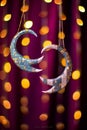 Glittering Crescent Moons on Colorful Background