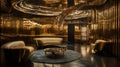 Glittering Futuristic Interiors: Gold and Gunmetal Gray