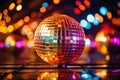 Glittering Mirror Disco Ball with Golden Hues and Bokeh - Generative AI Royalty Free Stock Photo