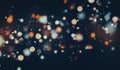 Glittering particles flying background, bokeh lights at night, blurry shiny speckles, orange blue white on black, wide banner size Royalty Free Stock Photo