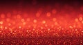 Glittering red bokeh effect fills the image, creating a shimmering backdrop. The