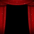 Glittering red curtain vector illustration. Open glitter curtains background