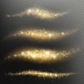 Glittering shimmer particles light trace for Christmas or New Year holiday. Golden glitter confetti wave overlay effect Royalty Free Stock Photo