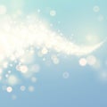 Glittering stars dust trail sparkling particles on blue background. Space glitter comet tail. Vector illustration Royalty Free Stock Photo