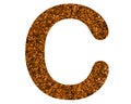 Glittery brown letter C on a white isolated background