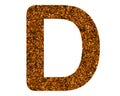 Glittery brown letter D on a white isolated background