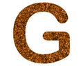 Glittery brown letter G on a white isolated background