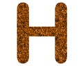 Glittery brown letter H on a white isolated background