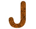 Glittery brown letter J on a white isolated background