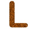 Glittery brown letter L on a white isolated background