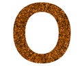 Glittery brown letter O on a white isolated background