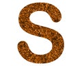 Glittery brown letter S on a white isolated background