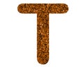 Glittery brown letter T on a white isolated background