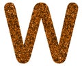 Glittery brown letter W on a white isolated background