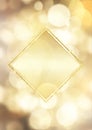 Glittery gold frame on a bokeh lights background Royalty Free Stock Photo