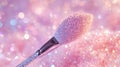 Sparkling Glitter Makeup Brush on Pink Bokeh Background Royalty Free Stock Photo