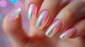Glittery Pink Nail Polish Manicure On A Hand Royalty Free Stock Photo
