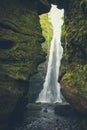 Gljufrabui waterfall & x28;Iceland& x29; hidden in cave in summer.