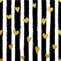 Gllitter gold striped wallpaper. Paint brush strokes background. Royalty Free Stock Photo