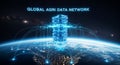 Global Agri Data Network Tower Connecting Earth with Digital Blue Light Trails and Stars in Outer Space Royalty Free Stock Photo