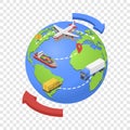 Global air,water, road shipping icon, isometric style