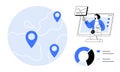 Global Analytics and Data Visualization with Geographic Markers and Online Presentation Elements Royalty Free Stock Photo