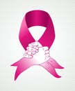 Global Breast cancer awareness human hands ribbon Royalty Free Stock Photo