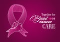 Global Breast cancer awareness human hands ribbon Royalty Free Stock Photo