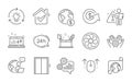 Global business, Cogwheel and Employee hand icons set. Dollar exchange, Swipe up and 24h service signs. Vector