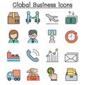 Global Business color line icon set