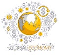 Global business concept, planet earth with dollar icons set, international economy, currency exchange, internet global network