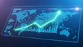 Global Business Data Visualization with Neon Green Graphs and World Map on Screen Royalty Free Stock Photo