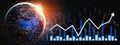 Global Business Growth Concept with Data Visualization, Analytics Charts, Earth View, and Technology Background in Dark Royalty Free Stock Photo