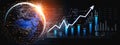 Global Business Growth Concept with Data Visualization on Earth, Rising Graph, and Digital Network Representing Royalty Free Stock Photo