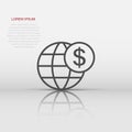 Global business icon in flat style. Money transaction vector illustration on white isolated background. Banknote bill security Royalty Free Stock Photo